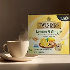 Tea<Twinings Lemon and Ginger Herbal Tea Bags, 50/Box (F14990)