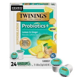 Keurig K-Cups<Twinings Probiotics+ Herbal Lemon & Ginger Tea, Keurig® K-Cup® Pods, 24/Box (F16930)