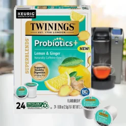 Keurig K-Cups<Twinings Probiotics+ Herbal Lemon & Ginger Tea, Keurig® K-Cup® Pods, 24/Box (F16930)