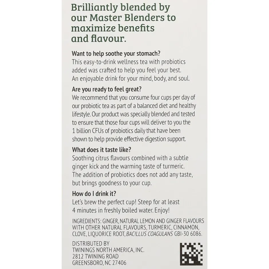 Tea<Twinings Probiotics Lemon and Ginger Herbal Tea Bags, 18/Box (F16483)