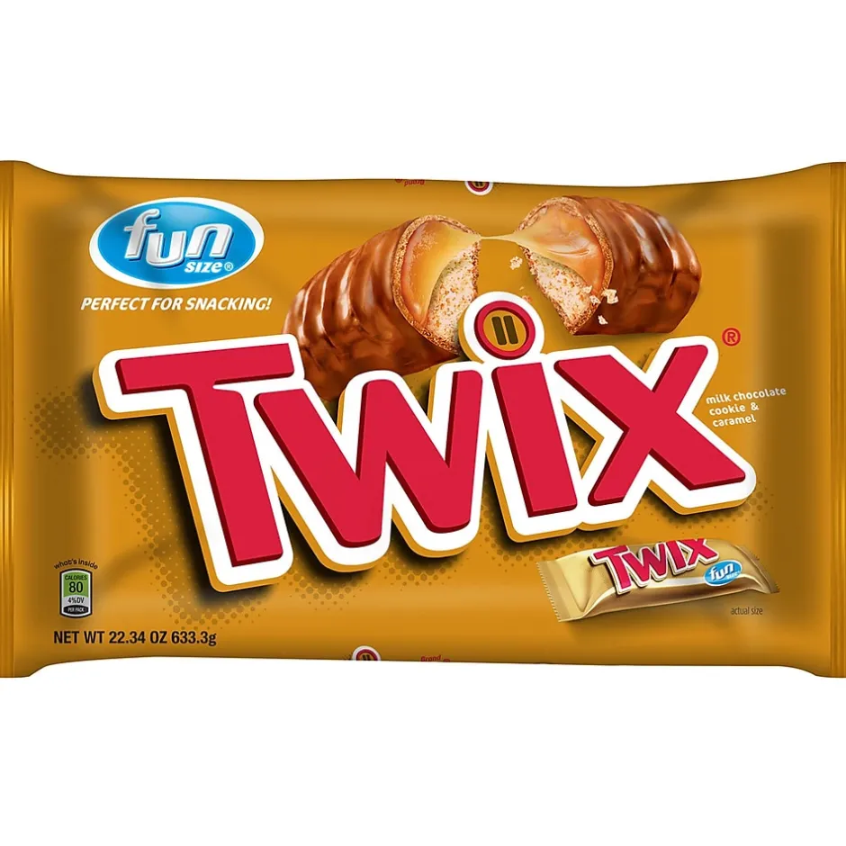 Chocolate<Twix Caramel Fun Size Chocolate Cookie Bar Candy Bag, 22.34 oz. (209-00467)