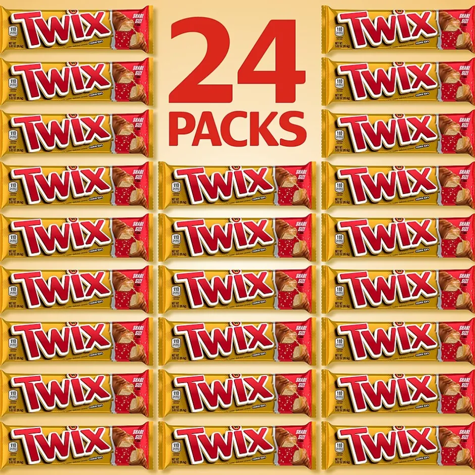 Chocolate<Twix Caramel Sharing Size Chocolate Cookie Bar Candy, 3.02 oz Bar, 24/Box (MMM35387)