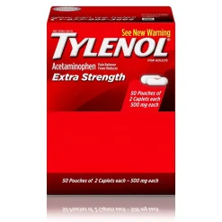 Tylenol Extra Strength Caplets, Fever Reducer and Pain Reliever, 500 mg, 50 Count, 2/Pack (487348)