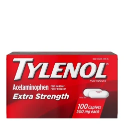 Tylenol Extra Strength Caplets, Fever Reducer and Pain Reliever, 500 mg, 100 Count (931218)