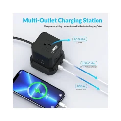 Surge Protectors & Power Strips<Uncaged Ergonomics Cube 5-Outlet 4-USB Port Surge Protector, 10', Black (PC-b-c)