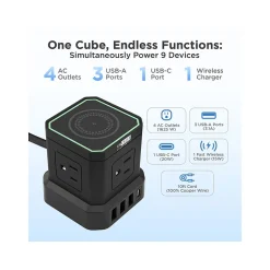 Surge Protectors & Power Strips<Uncaged Ergonomics Cube 4-Outlet 4-USB Port Surge Protector, 10', Black (WC-10-b)
