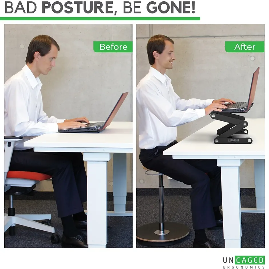 WORKEZ Uncaged Ergonomics Best 16.5" x 11" Aluminum Laptop Stand, Black (WEBLS-b)