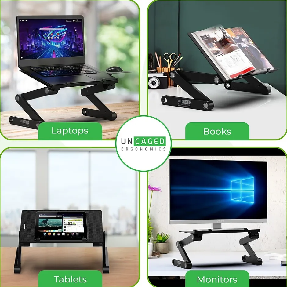 WORKEZ Uncaged Ergonomics Best 16.5" x 11" Aluminum Laptop Stand, Black (WEBLS-b)