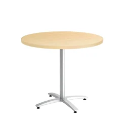 Outlet ™ Multipurpose 36" Round Natural Maple Laminate Seated Height Silver Base Table (54789) Conference Room Tables