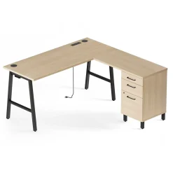 New ™ Essentials 60"W L-Shaped Desk, Natural (UN60420) L-Desks