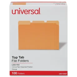 Universal Colored File Folders, 1/3 Cut One-Ply Tab, Letter, Orange, 100/Box Discount
