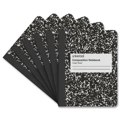 Universal Composition Notebooks, 9.75" x 7.5", Quad, 100 Sheets, Black, 6/Pack (UNV20957) New