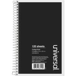 Universal 3-Subject Notebooks, 6" x 9.5", College Ruled, 150 Sheets, Each (UNV66410) Online