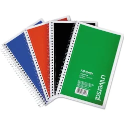 Universal Wirebound Notebook, 3 Subjects, Medium/College Rule, Assorted Colors, 9.5 x 6, 120 Sheets, 4/Pack (UNV66414) Discount