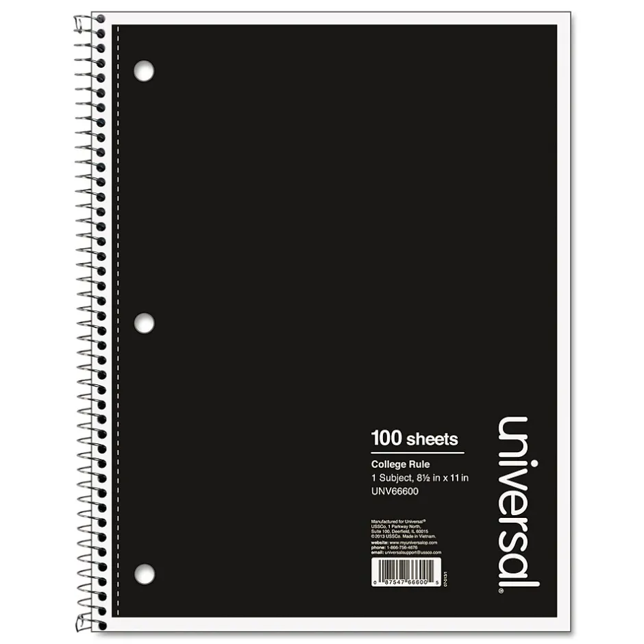 Universal Wirebound Notebook, 8.5 x 11, College Ruled, 100 Sheets, Black (UNV66600) Outlet