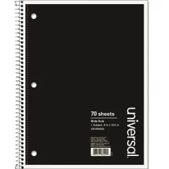 Universal Wirebound Notebook, 8 x 10.5, Wide Ruled, 70 Sheets, Assorted Color Cover (UNV66620) Outlet