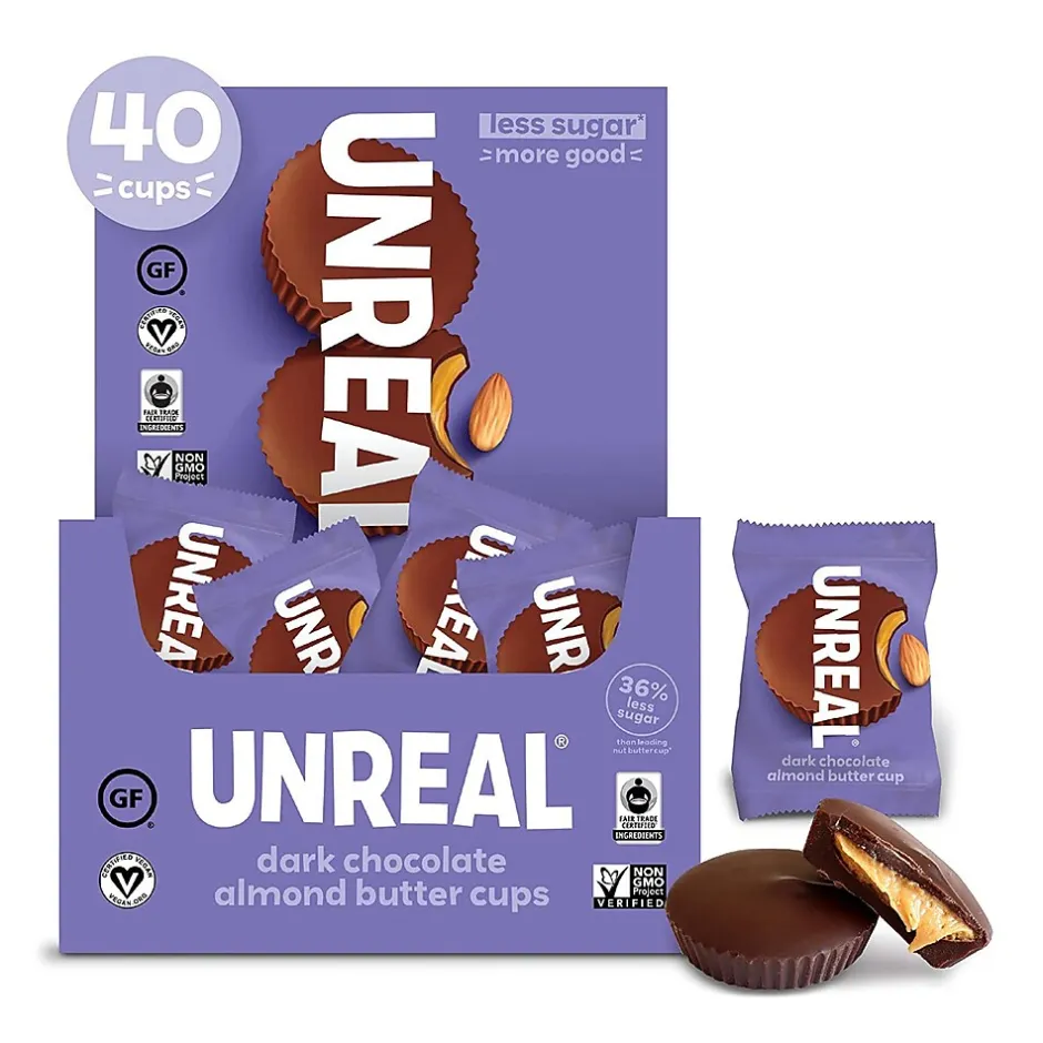 Chocolate<UNREAL Dark Chocolate Almond Butter Cups, 0.53 Oz., 40/Pack (220-02089)