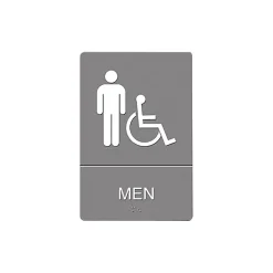 Social Distance Signage<Headline U.S. Stamp & Sign ADA "MEN" Wheelchair Accessible Restroom Sign, 6" x 9", Gray/White (UST4815)