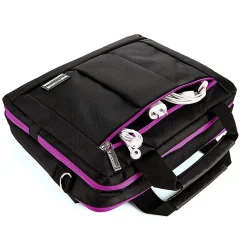 Vangoddy Nylon Backpack Messenger Shoulder Bag Case for 13.3 to 14 Inch Laptop, Black Purple (PT_NBKLEA285_17)