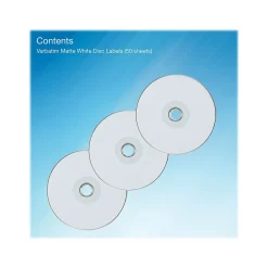 Verbatim Inkjet Media Labels, White, 7 Labels/Sheet, 50 Sheets/Pack (71126)