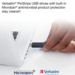 Verbatim PinStripe 128GB USB 3.2 Type A Flash Drive, Black (49319)* Usb Flash Drives