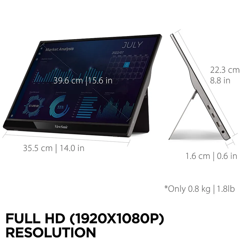 ViewSonic 15.6" 60Hz LCD Monitor, Black (VG1655)* Gaming Monitors