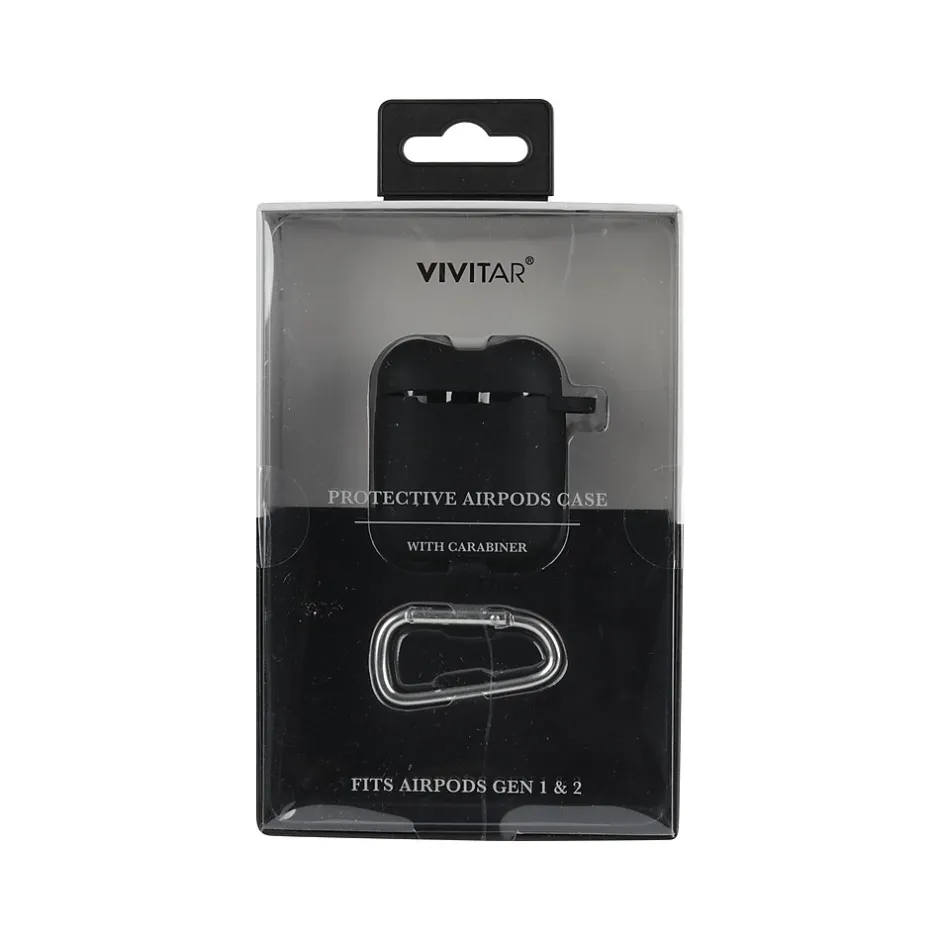 Vivitar Case with Carabiner for AirPods, Black (V90022BLKSTK12)