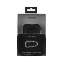 Vivitar Case with Carabiner for AirPods Pro, Black (V90023BLKSTK12)