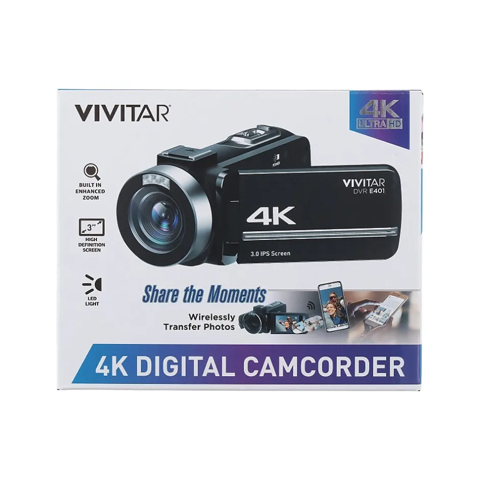 Cameras & Camcorders<Vivitar DVR E401 42MP 4K Digital Camcorder, Black (DVRE401-BLK-STK-4)