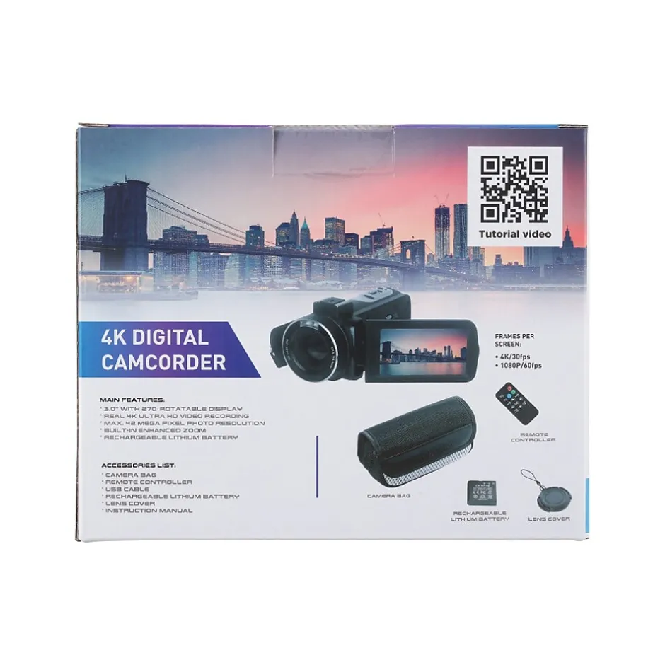 Cameras & Camcorders<Vivitar DVR E401 42MP 4K Digital Camcorder, Black (DVRE401-BLK-STK-4)