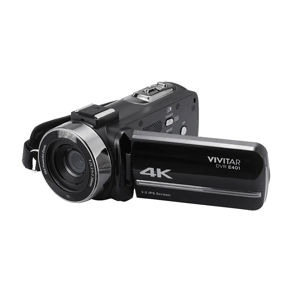 Cameras & Camcorders<Vivitar DVR E401 42MP 4K Digital Camcorder, Black (DVRE401-BLK-STK-4)