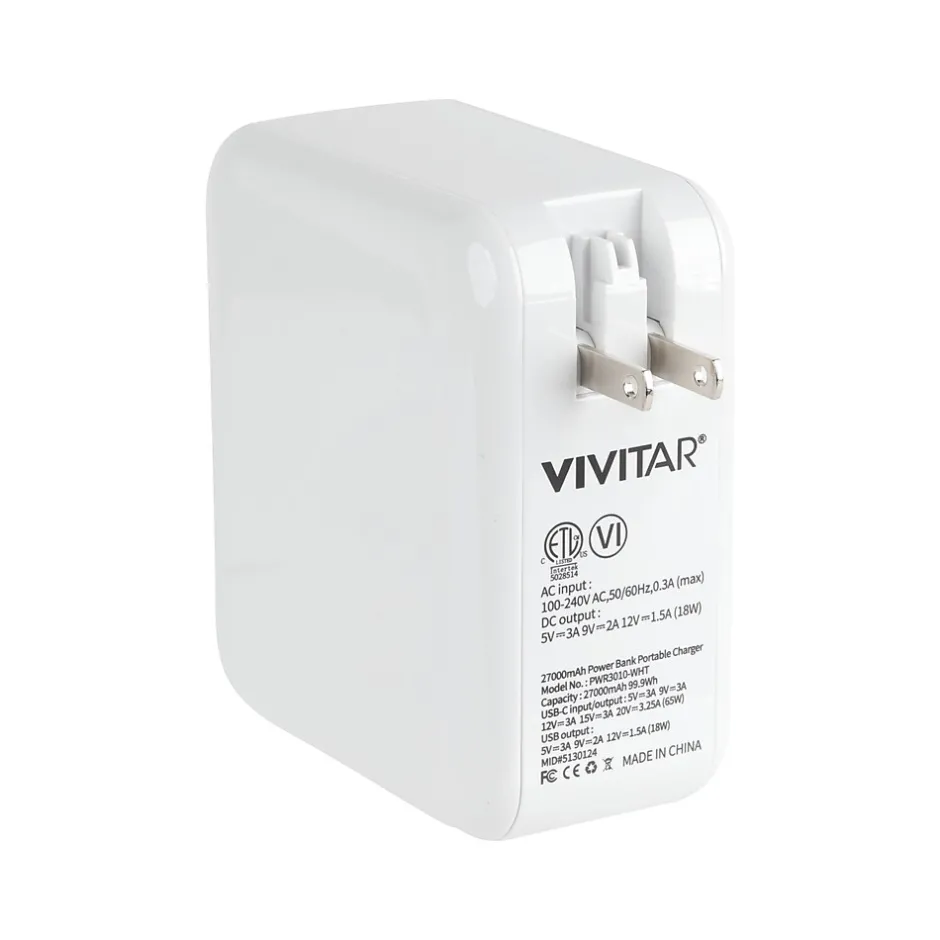 Vivitar PWRFL ProCharger USB-A/USB-C Power Bank, 27000mAh, White (PWR3010-WHT-T35-12)