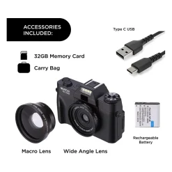 Cameras & Camcorders<Vivitar VEC XX101 20MP 4K Digital Camera, 0.45X Optical Zoom, Black (VECXX101-BLK-STK-4)