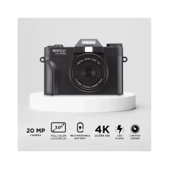 Cameras & Camcorders<Vivitar VEC XX101 20MP 4K Digital Camera, 0.45X Optical Zoom, Black (VECXX101-BLK-STK-4)