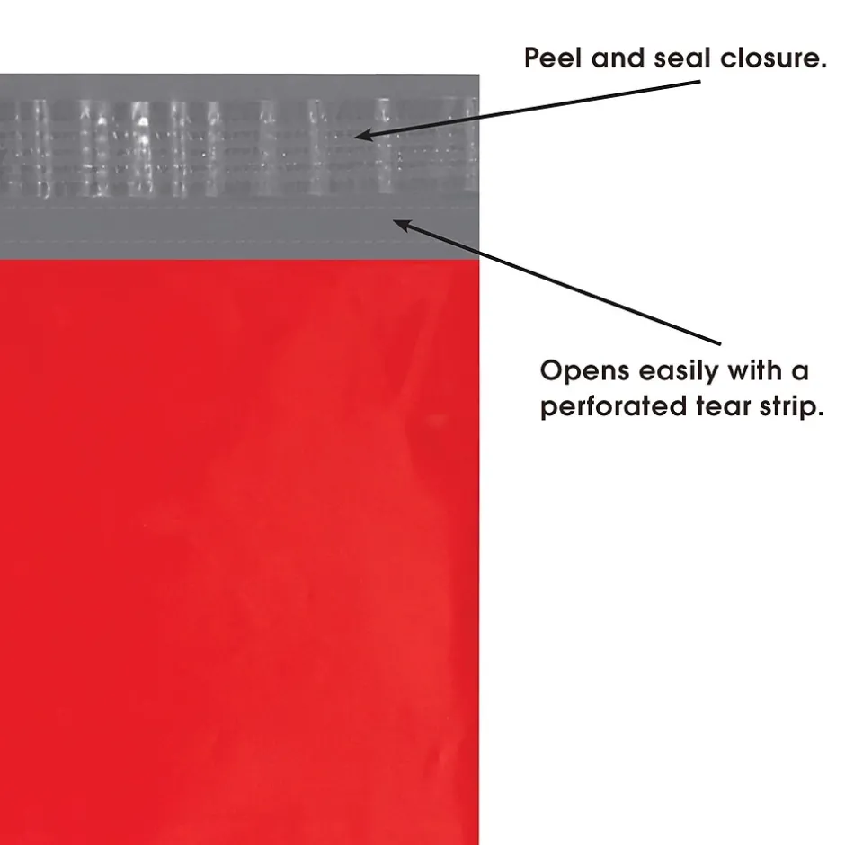 SI Products 14.5"W x 19"L Peel & Seal Colored Poly Mailer, Red, 100/Carton (CPM1419R)* Poly Mailers