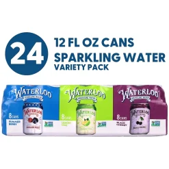 Bottled Water<Waterloo Sparkling Water Variety Pack, 12 oz, 24/Pack (220-02411)