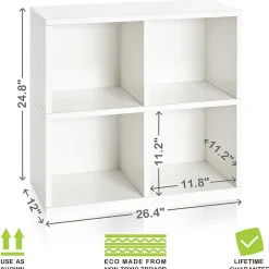 New 24.8"H 4 Cubby Bookcase, Stackable Organizer and Modern Eco Storage Shelf, White (WB-4CUBE-2-WE) Bookcases