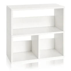 Outlet 24.8"H Collins Cubby Bookcase, Organizer and Modern Eco Storage Shelf, White (WB-2SHELF-3-WE) Bookcases