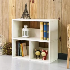 Outlet 24.8"H Collins Cubby Bookcase, Organizer and Modern Eco Storage Shelf, White (WB-2SHELF-3-WE) Bookcases