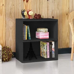 Clearance 24.7"H Webster 2-Shelf Bookcase Organizer and Modern Eco Storage Shelf Unit, Black Wood Grain (WB-2SHELF-BK) Bookcases