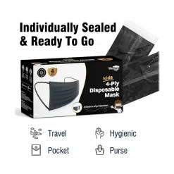 Masks<WeCare Disposable Face Mask, Kids, Black, 50/Pack (WMN100124)
