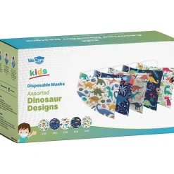 Masks<WeCare Disposable Face Masks, Kids, Assorted Dinosaur Designs, 50/Pack (WMN100128)