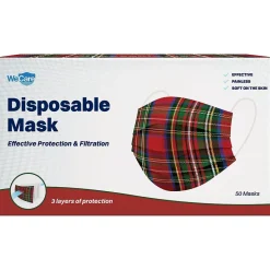 Masks<WeCare Individually Wrapped Disposable Face Mask, Adult, Red Plaid, 50/Box (WMN100050)