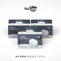 WeCare KN95 Disposable Face Mask, Adult, White, 20 Masks/Box, 3 Boxes/Pack (TBN202718)