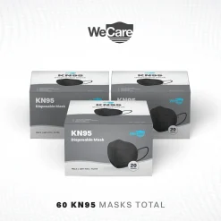 WeCare KN95 Disposable Face Mask, Adult, Black, 20 Masks/Box, 3 Boxes/Pack (TBN202934)