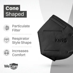 WeCare KN95 Disposable Face Mask, Adult, Black, 20 Masks/Box, 3 Boxes/Pack (TBN202934)