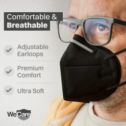 WeCare KN95 Disposable Face Mask, Adult, Black, 20 Masks/Box, 3 Boxes/Pack (TBN202934)