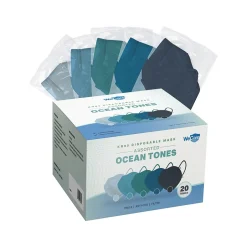 Masks<WeCare Ocean Tones Disposable KN95 Fabric Face Masks, One Size, Assorted Colors, 20/Pack (WMN100123)