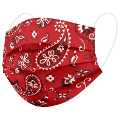 Masks<WeCare 3-ply Disposable Face Masks, Individually Wrapped, Adult, Red Bandana/Black Bandana, 50/Box (WMN100069)