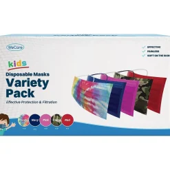 Masks<WeCare 3-ply Disposable Face Masks, Variety Pack, Kids, Assorted Colors, 50/Box (WMN100027)